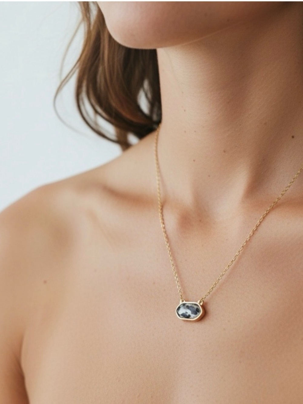 Gold-Tone Black & White Stone Pendant Necklace